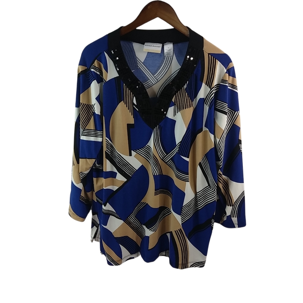Alfred Dunner 1X Beaded Lapis Gold Top Plus - Picture 1 of 6